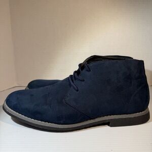 London Fog Men's Broadstreet Chukka Boot Men's Sz 9M Navy Blue Faux Vegan Suede